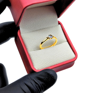 Anel Solitário de Luxo para Noivado 2mm Com Zircônia Delicada Banhada a Ouro 18k