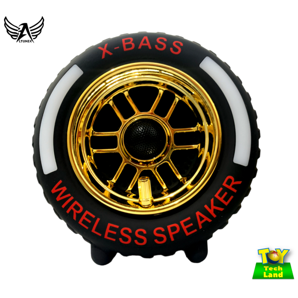 MINI CAIXA DE SOM PORTÁTIL BLUETOOTH 20W RODA PNEU DOURADO COM LUZ DE ...