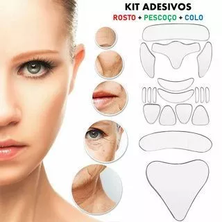 Kit Adesivos Anti Rugas para Rosto Colo Pescoço Decote Bela Pad Silicone Reutilizável