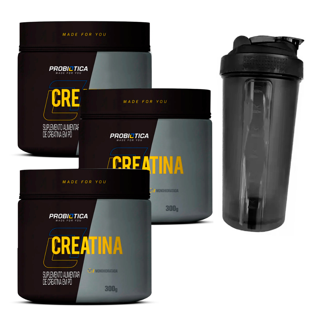 3x Creatina Monohidratada Pura 300g Probiotica + Coqueteleira 600ml