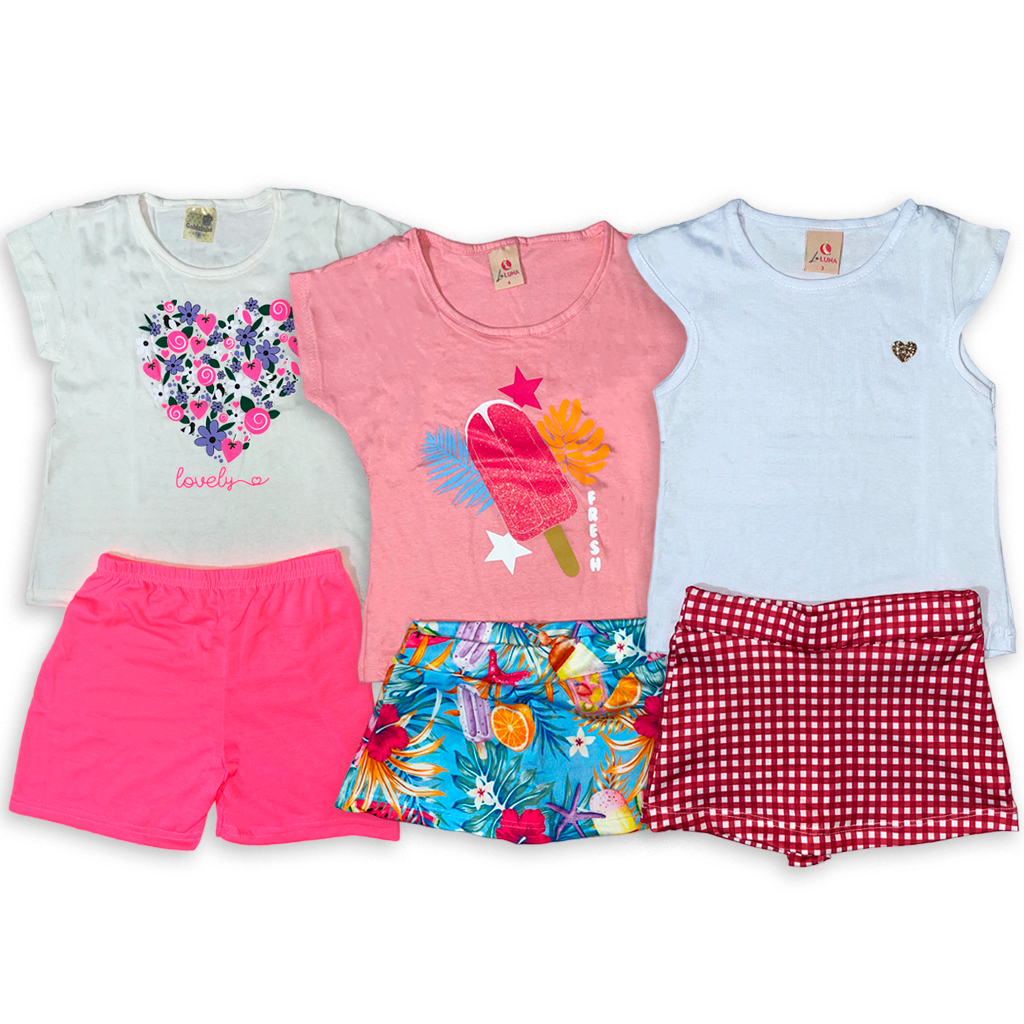 Kit 10 ou 06 Peças Conjunto Infantil Menina Verão 05 ou 03 Conjuntos ...