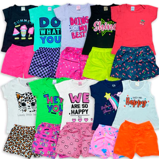 Kit 10 ou 06 Peças Conjunto Infantil Menina Verão 05 ou 03 Conjuntos Total 5 ou 3 Camiseta ou Regata + 5 ou 3 Shorts ou Short Saia Menina Algodão