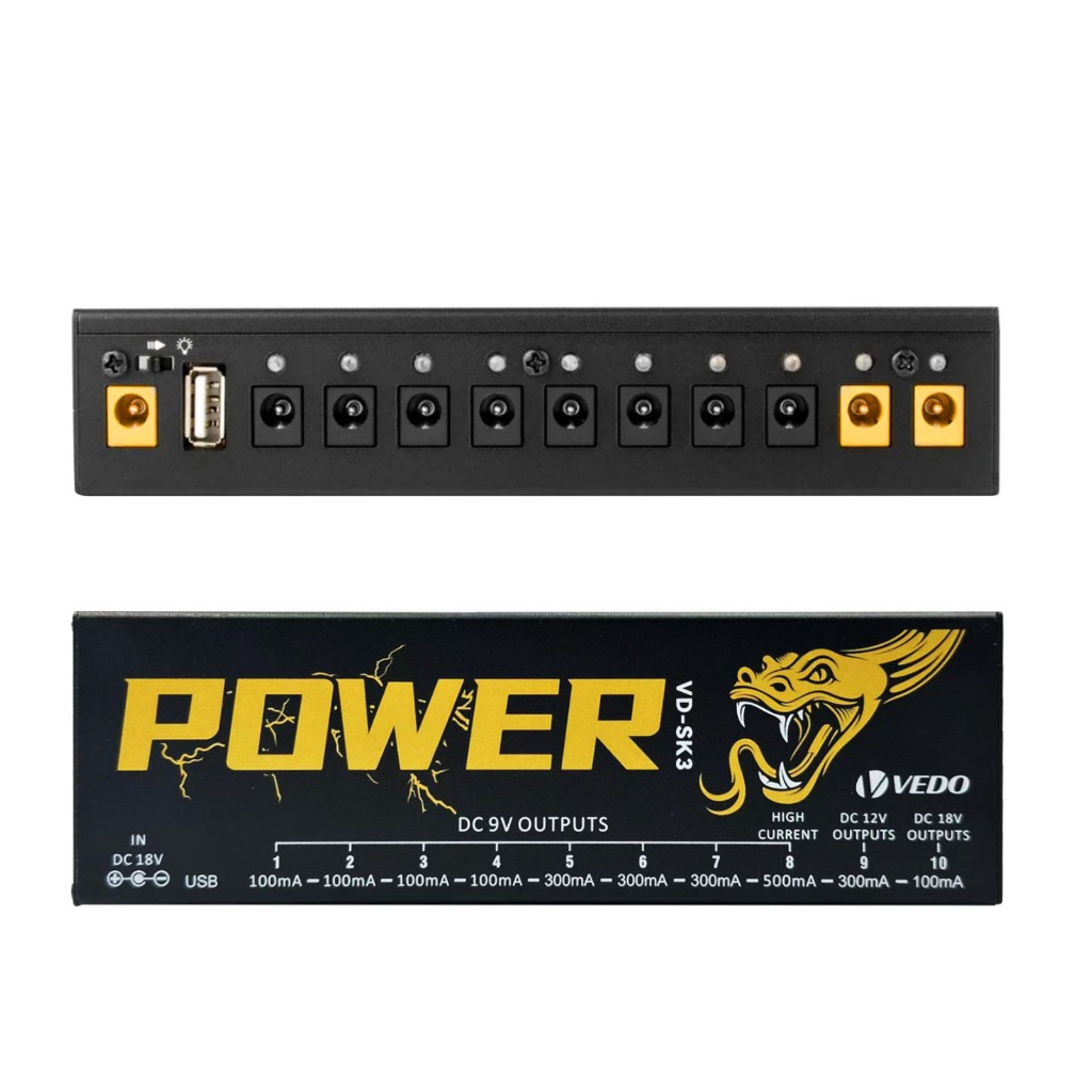Fonte de Alimentação Pedal Efeito Guitarra 10 Saídas Isoladas (9V, 12V, 18V) Proteção de Curto Circuito/Sobrecorrente Efeito Guitarra