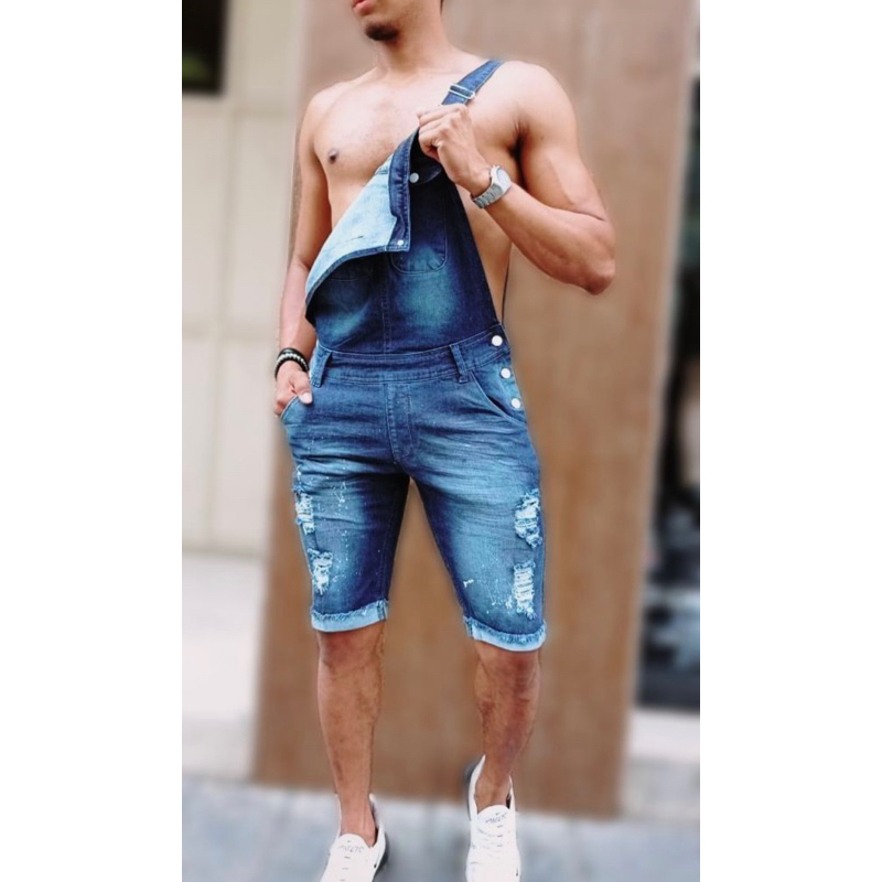 MACACÃO JARDINEIRA JEANS MASCULINO BERMUDA EXCLUSIVO JEANS E