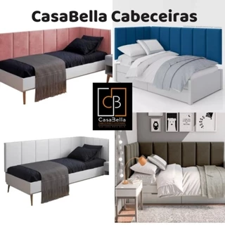 KIT CABECEIRA em L com 10 módulos Estofados para Cabeceira solteiro 90 x 1,90 na lateral