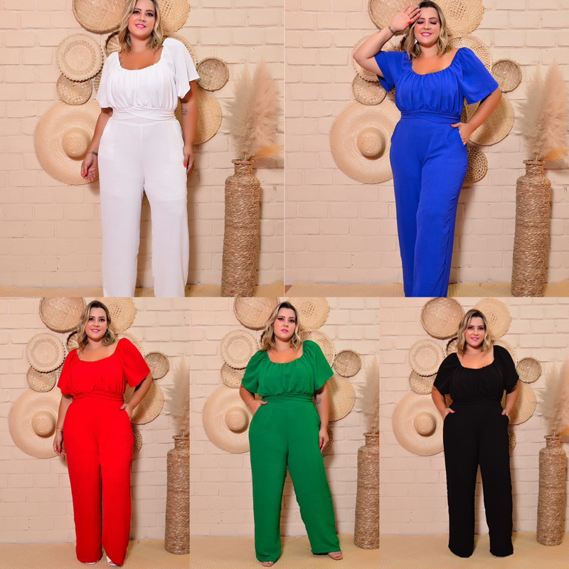 Macacão Plus Size Longo Feminino Decote Transpassado Moda