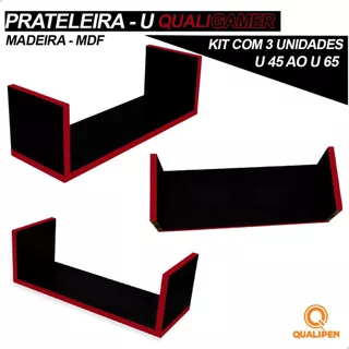 Kit 3 Peças Prateleira U Gamer Action Figure Geek Nicho Estante em Mdf Reforçado