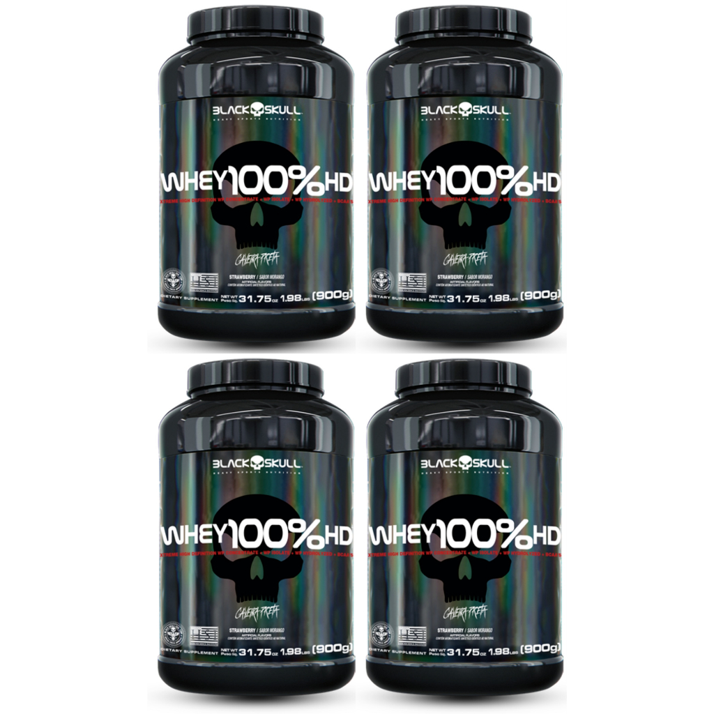 Kit 4x Whey 100% HD Pote 900g Black Skull