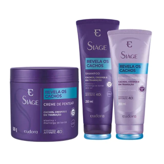 Siáge Eudora Revela os Cachos Shampoo 250ml + Condicionador 200ml + Creme de Pentear 500g