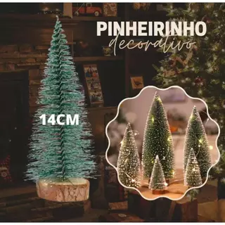 Kit 03 Mini Arvore Pinheirinho 14cm Natal Enfeite Mesa Decoração Natalina Nevada Empresarial Empresa Escola Lembrancinha