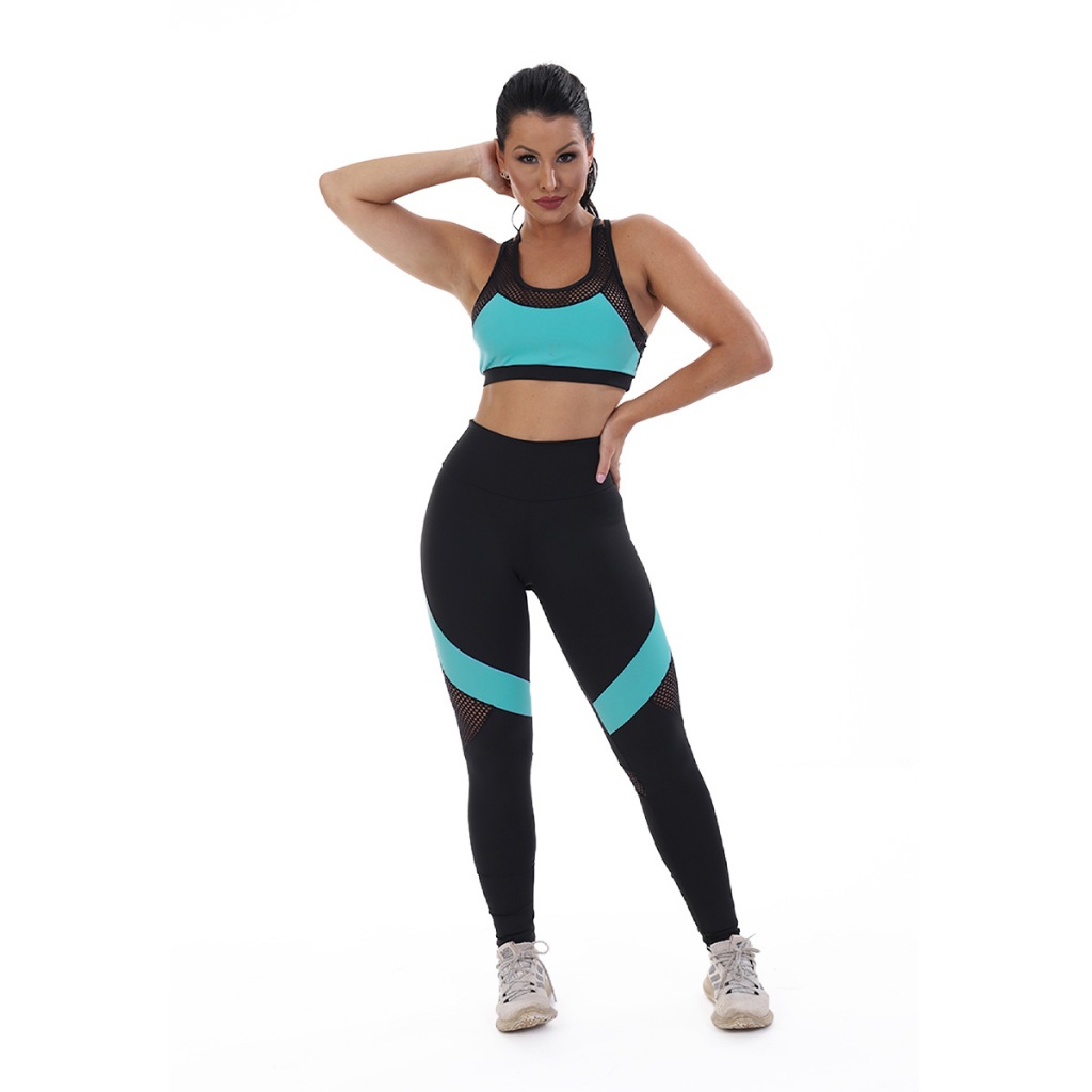 Conjunto Legging e Top Shine Massam Fitness Moda Feminina