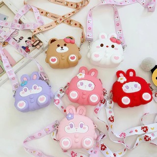 Bolsa Pop It infantil de Silicone Morango Coelho