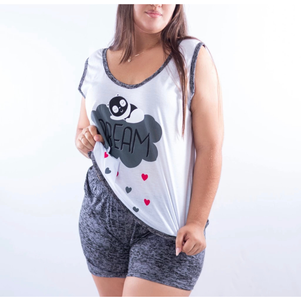 Baby Doll Plus Size Feminino Malha Pijama Verão Roupa de Dormir Short Doll Regata Confortável Traje para Dormir