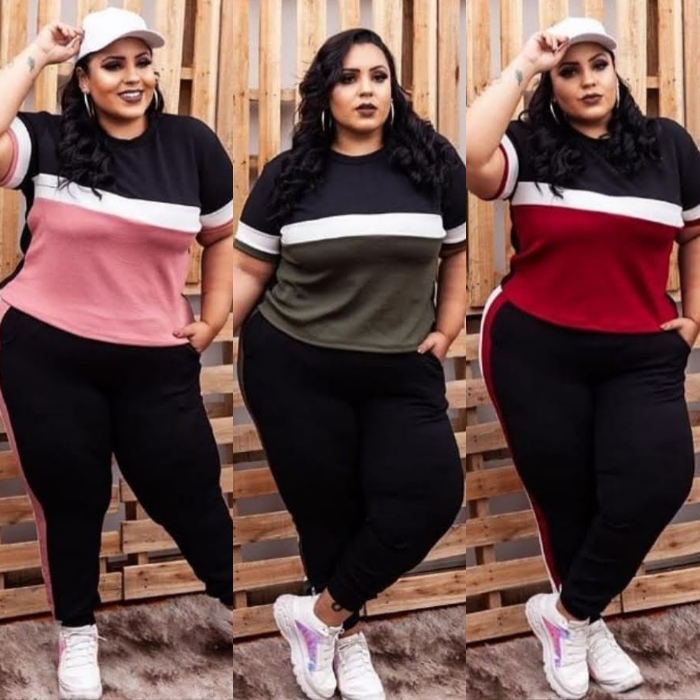 Conjunto Feminino Plus Size Calça e Blusa Malha Crepe