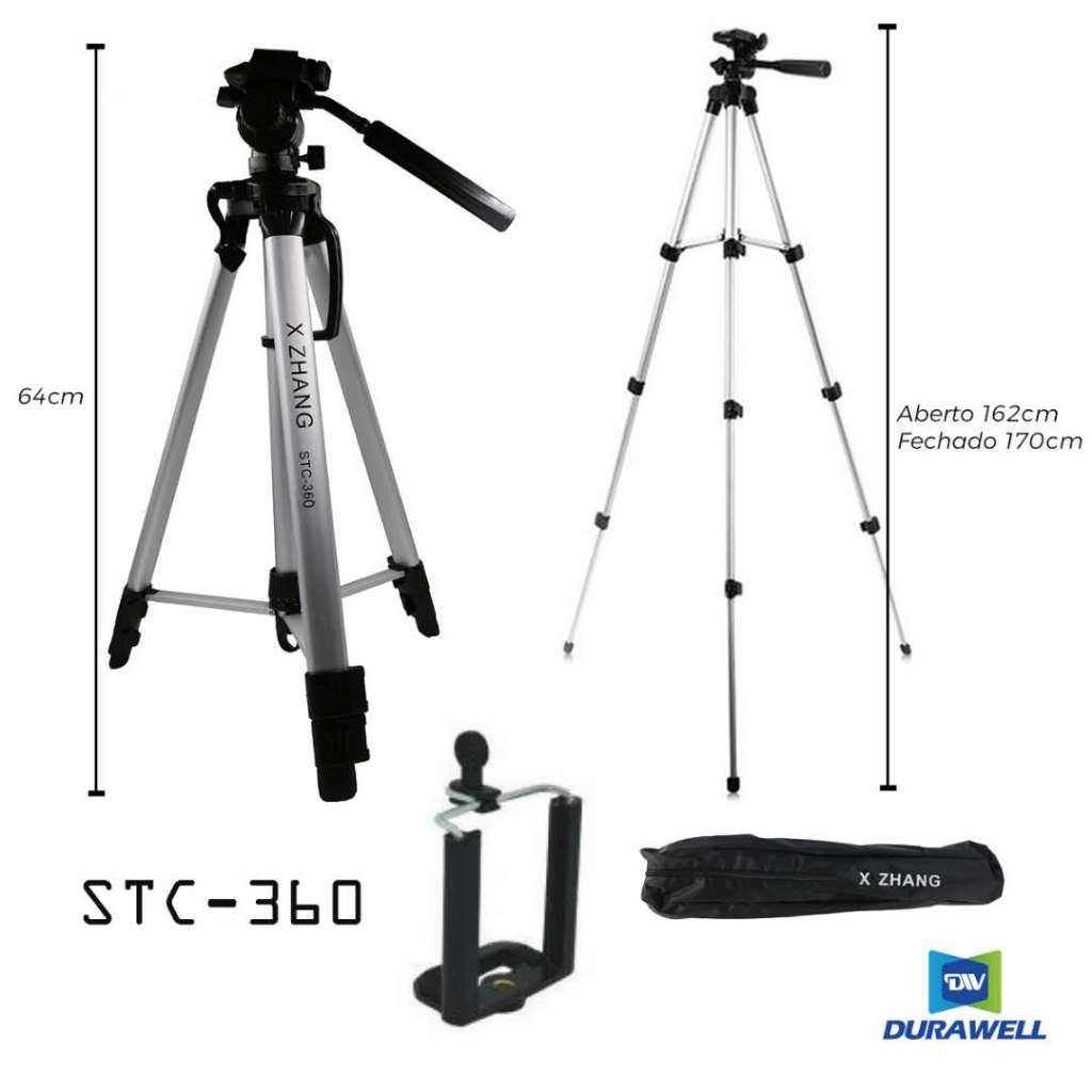 Tripé Profissional Para Câmera Extensivel Até 180cm Com Adaptador ...