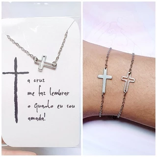 Pulseira Cruz crucifixo aço inox feminina religioso religião feminino antialérgico Jesus