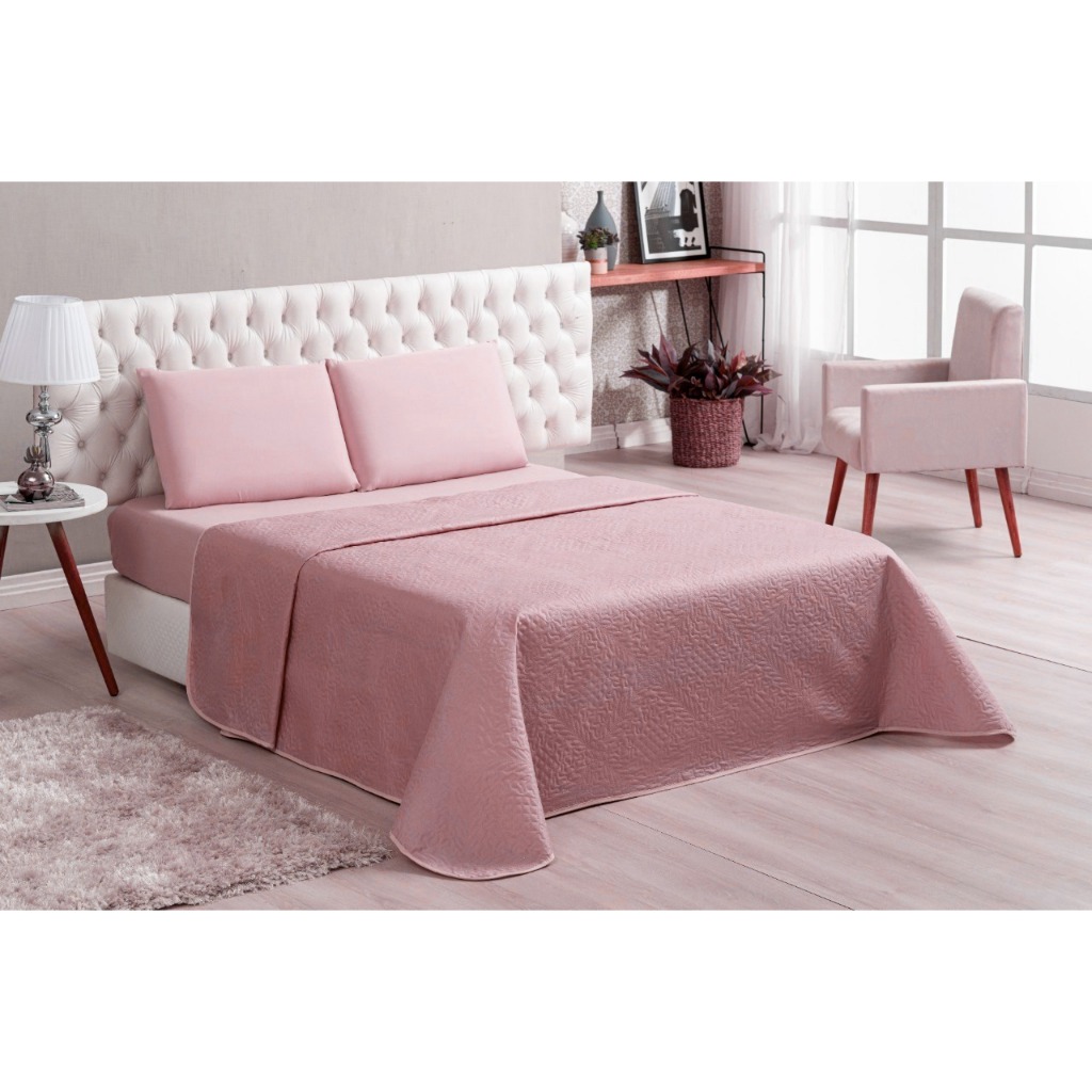 Kit 4 Peças King Colcha Com Lençol e Fronha 170 Fios Slim