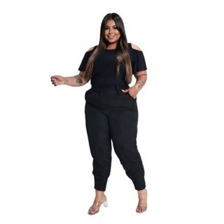 Calça Moodelo Alfaiataria Cenoura Plus Size Moda Feminina Mulher Estilo Casual Básico Elegante