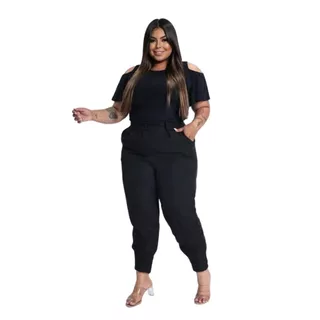 Calça Modelo Alfaiataria Cenoura Plus Size Moda Feminina Mulher Estilo Casual Básico Elegante