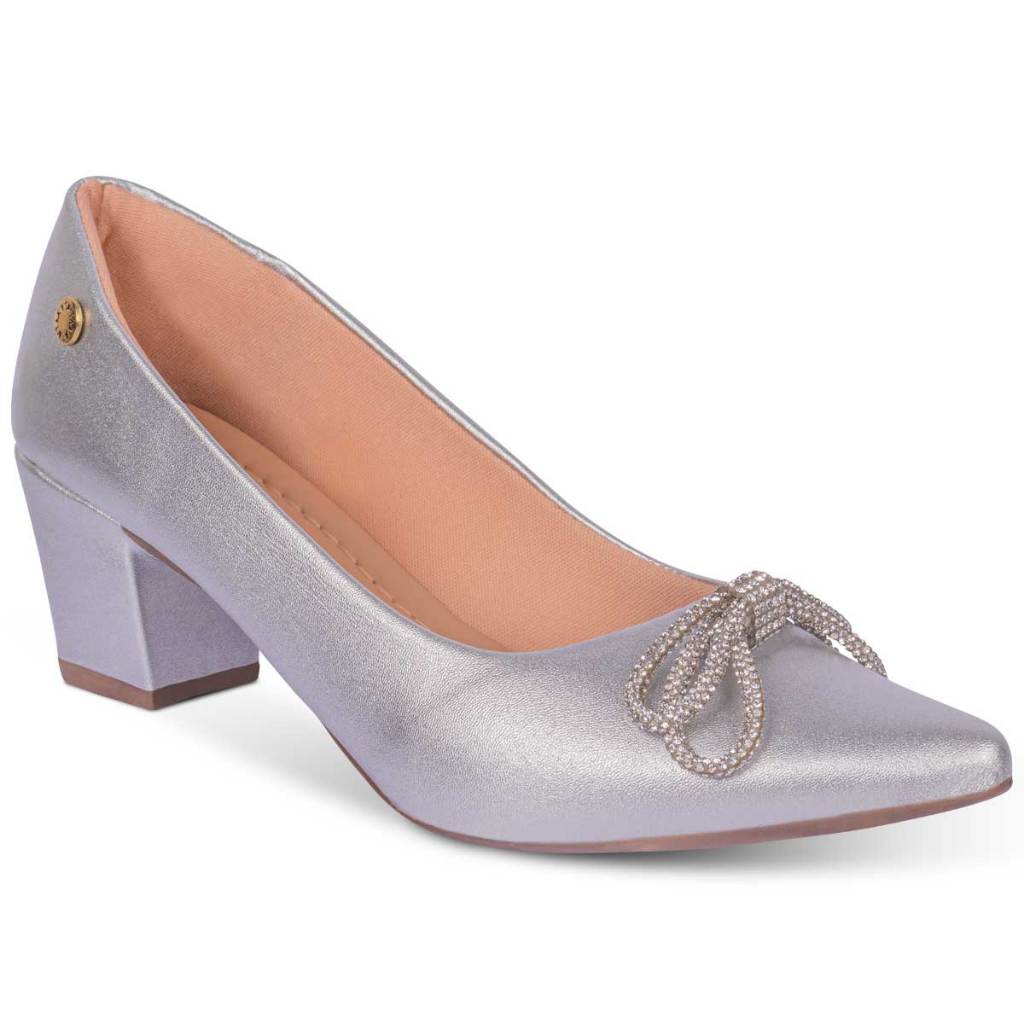 Sapato Scarpin Feminino Bico Fino Metalizado Com Strass Brilho Festa ...