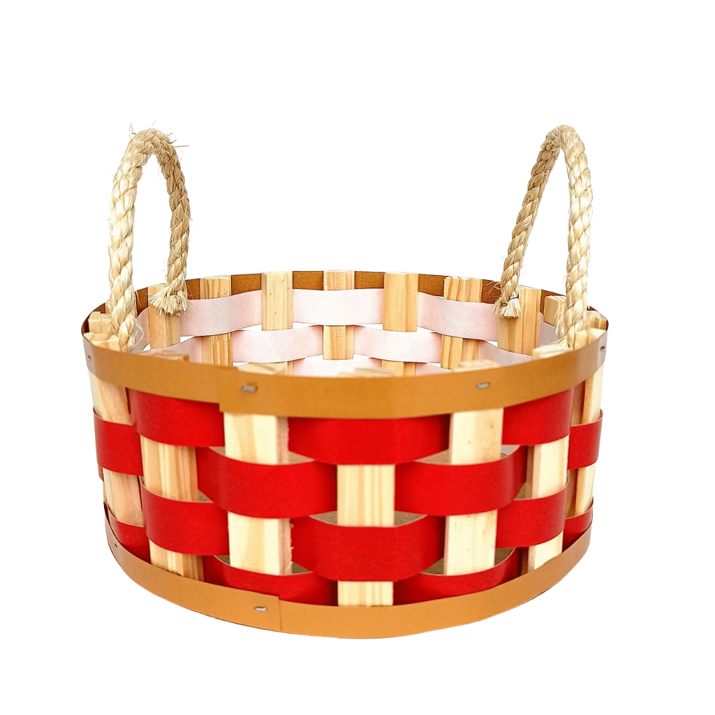Cesta Redonda Trançada De Madeira Pinus C/Corda de Sisal