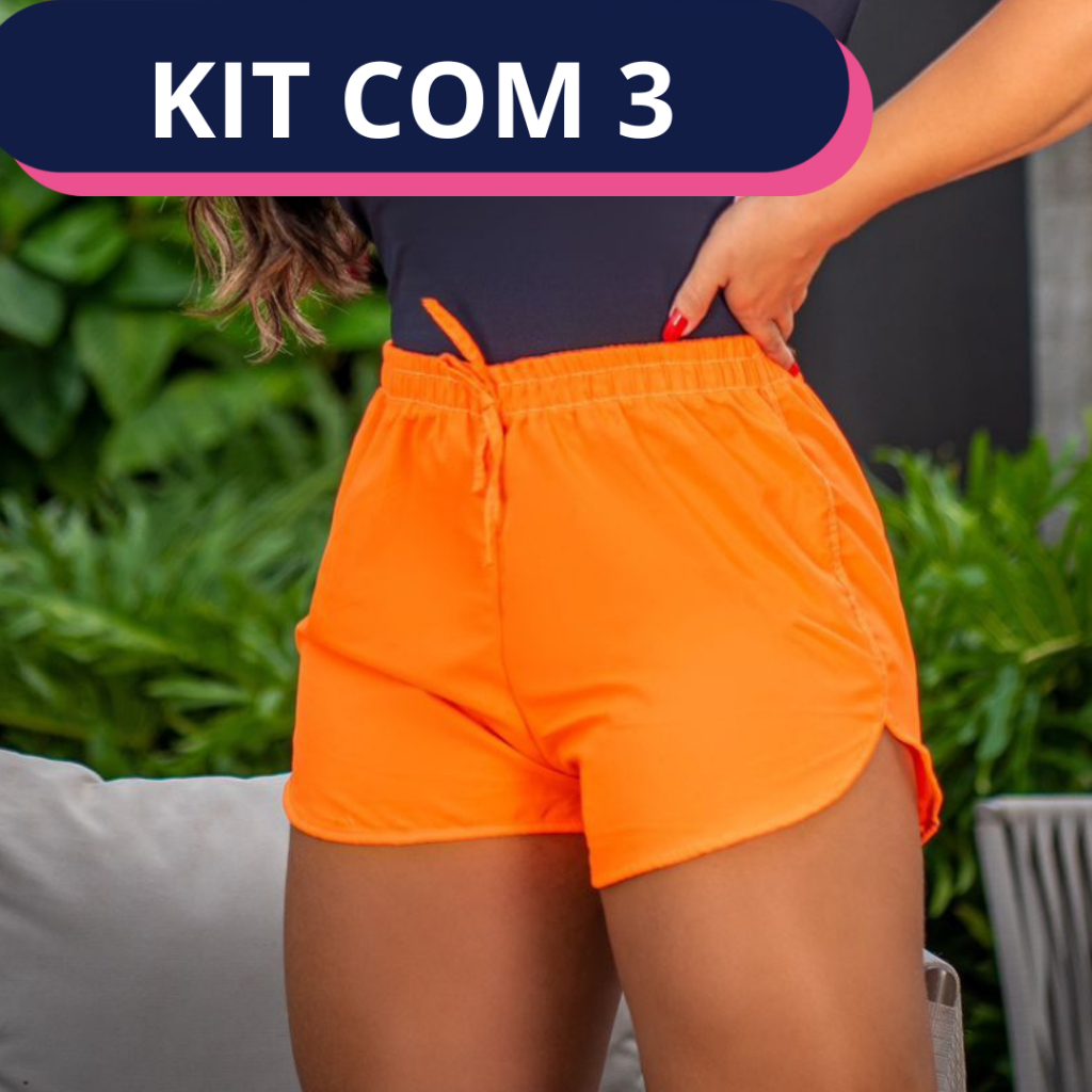 Kit 3 Short Tactel Feminino Leve e Soltinho Shortinho Para Academia Praia Moda Verão Roupa De Academia Canga Bermuda Tactel