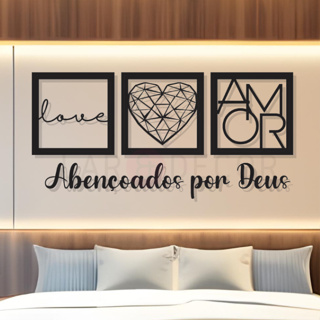 Decoração de Quarto Kit Quadros Decorativos + Frase Abençoados por Deus