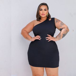 Vestido Canelado Um Ombro Só Premium Confortável Modelador