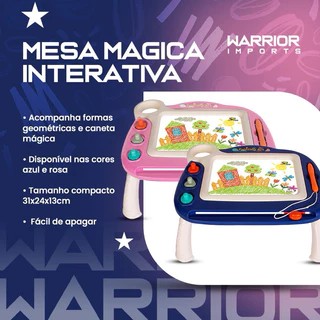 Mesa Interativa para Crianças com Lousa Magica Risco Desenho Colorido - Caneta, Apagar e Formas Geométricas