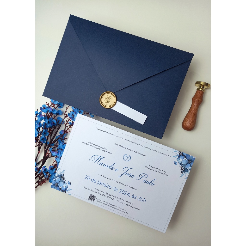 Convite de Casamento Clássico com lacre de cera