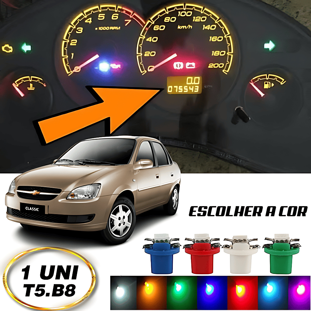 Lâmpada T5 B8.5D Odômetro Corsa Classic 2002 A 2010 1 Peças