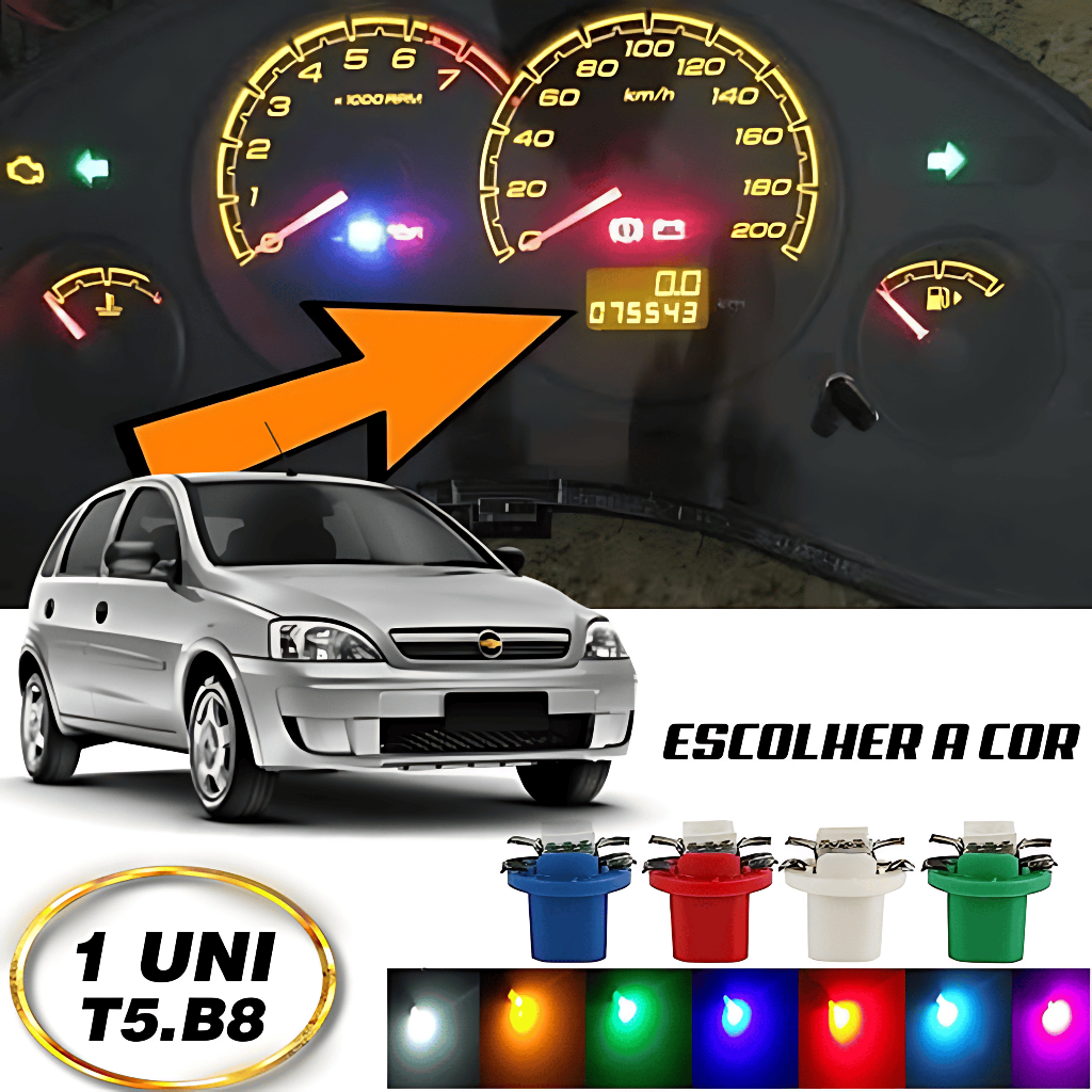 Lâmpada T5 B8.5D Odômetro Corsa Novo 2002 A 2011 1 Peças