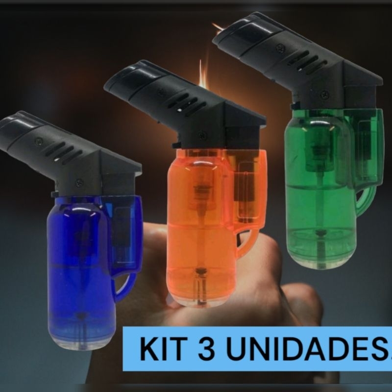 Kit 3 Unidades Mini Maçarico Recarregável Portátil.