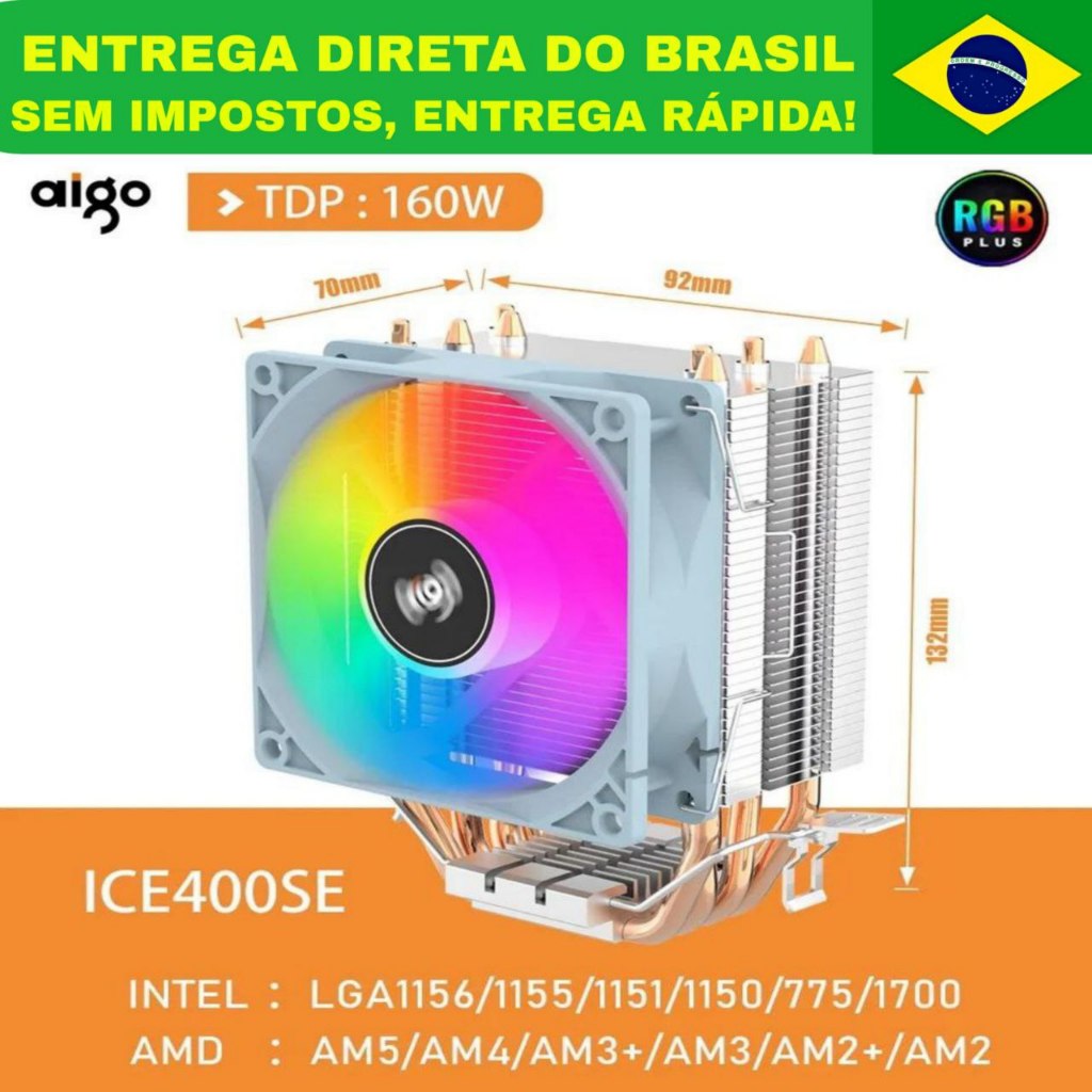 COOLER PARA PROCESSADOR AIGO ICE400se RGB INTEL/ AMD. ICE400se