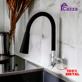Torneira Gourmet de Cozinha Preta Parede Metal Flexível 1/4 de Volta