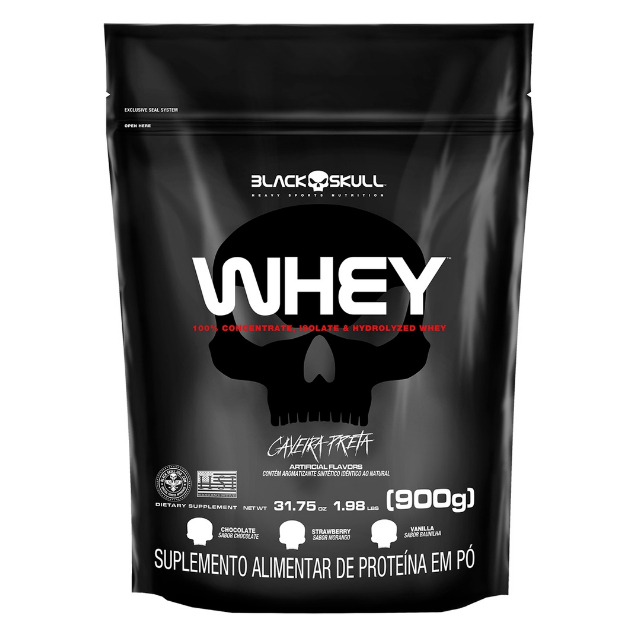 Whey Protein 900g Concentrado, Whey Protein Isolado e Whey Protein Hidrolisado – Black Skull