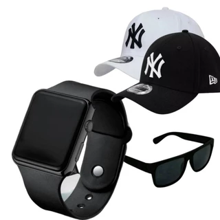 Kit Masculino Relógio Digital + Boné Premium + Óculos Premium Promoção Black Friday Mega