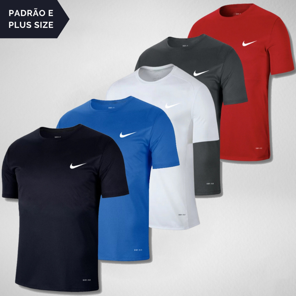KIT 5 Camisetas Dry fit Slimfit Padrão e Plus Academia Casual Treino Musculação Esportes Exercícios Corrida Tecido Furadinho - ENVIO RÁPIDO