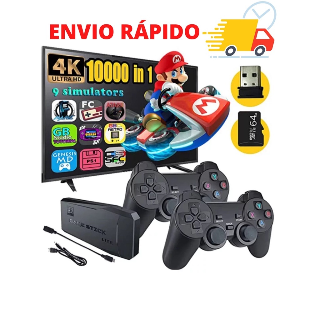 Video Game Stick 4k Original 64G 10.000 Jogos + 2 Controles sem fio a Pronta Entrega