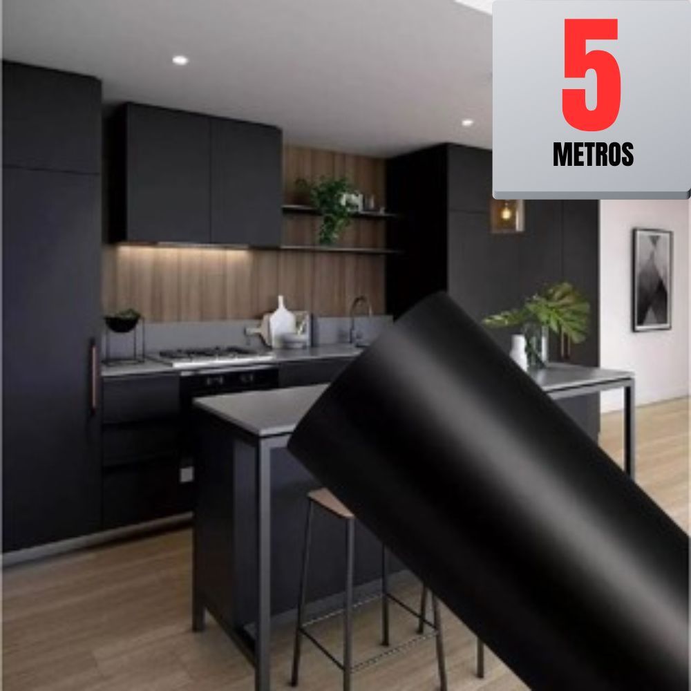 Papel Adesivo Preto 5 Metros Decorativo Adesivo Para Parede Moveis Geladeiras Eletrodoméstico