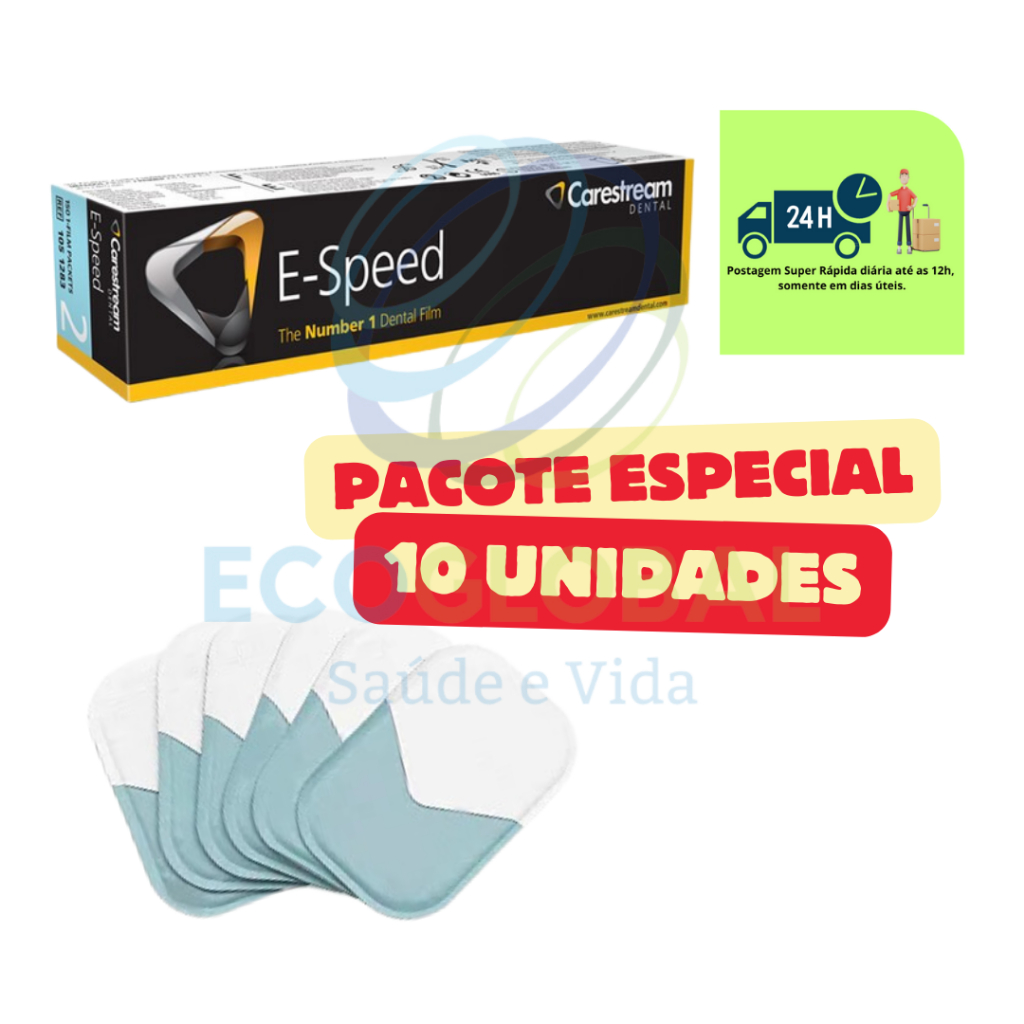 Filme Radiográfico E-Speed Adulto Kodak Carestream com 10 Películas ...