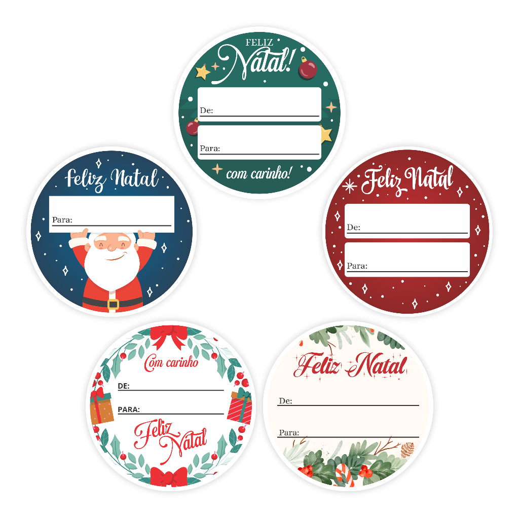 Adesivos De Para Presente Feliz Natal Vinil 4cm 50uni Papai Noel Natalino