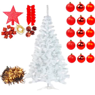 Arvore de Natal Branca Completa 120 CM 120 Galhos + 37 Enfeites de Natal