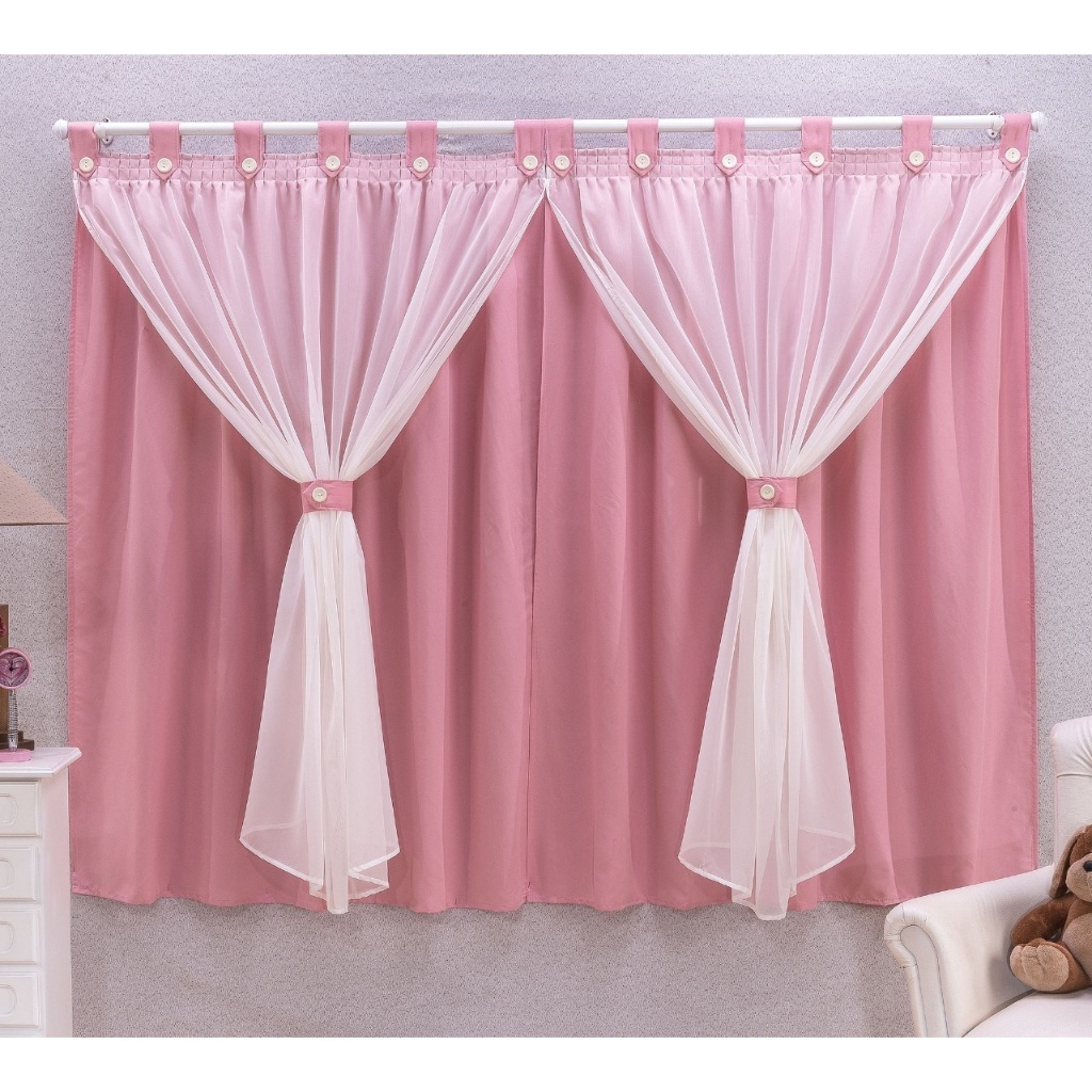 Cortina Beatriz Baby para quarto infantil e bebê forro 100% algodão e voil 2,00m x 1,70m