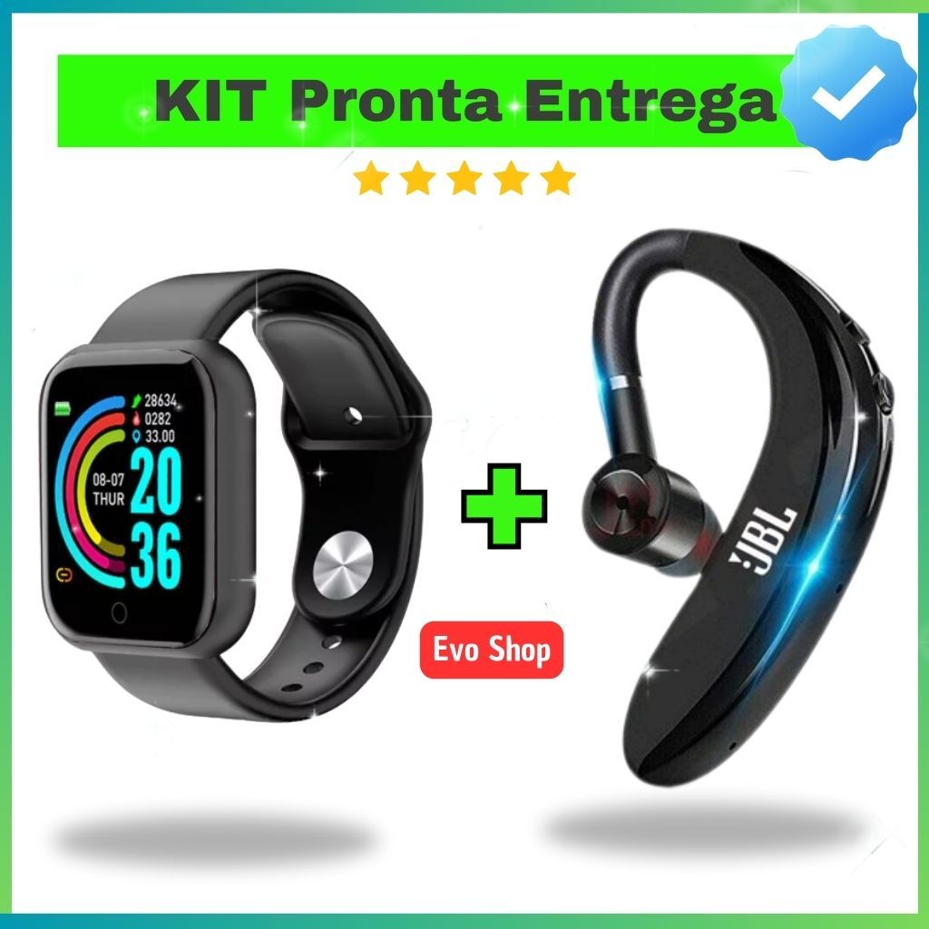 SmartWatch D20 Y68 + Fone Sem Fio Bluetooth S109 , i12 , y50 , y30 Kit ...