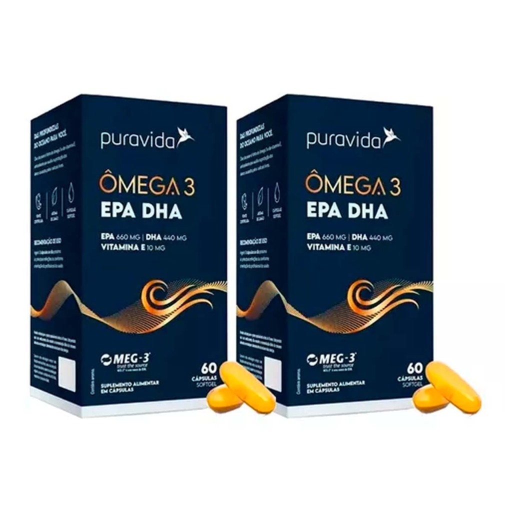 Kit 2x Ômega 3 - 660 Mg De Epa - 440 Mg De Dha - Pura Vida | Shopee Brasil