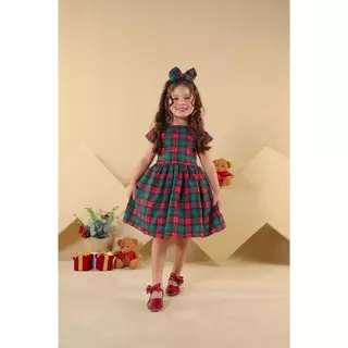 Vestido Para Bebe Menina Natal Xadrez + Tiara Baby Presente Festas Rn aos 4 Anos