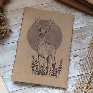 Caderno A5 Sketchbook Caderneta - Cervo Místico Insert Midori Traveler Pontilhado Quadriculado