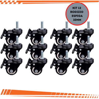 Kit 12 Rodizios Para Moveis Pesados Roda 50mm Com Freio e Trava Tipo Parafuso 10mm Super Resistente