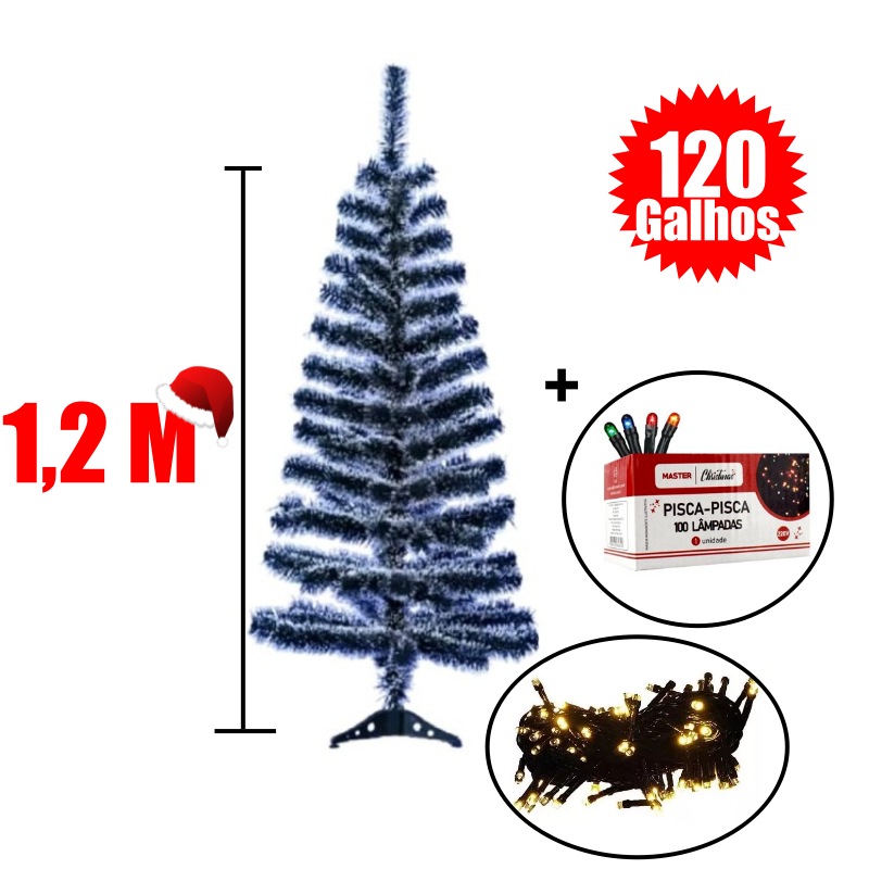 Arvore de Natal decorada luxo 2,10m + kit de 80 enfeites prata E azul